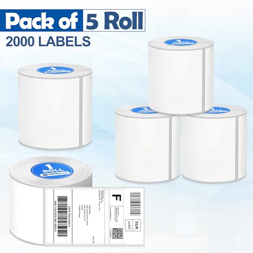 Image of 4x6 Thermal Label Roll for Shipping 5 Roll, 100mm x 150mm (2000 Label) Direct Thermal Shipping Labels Sticker Roll | Strong Adhesive Barcode & Address Labels for Courier