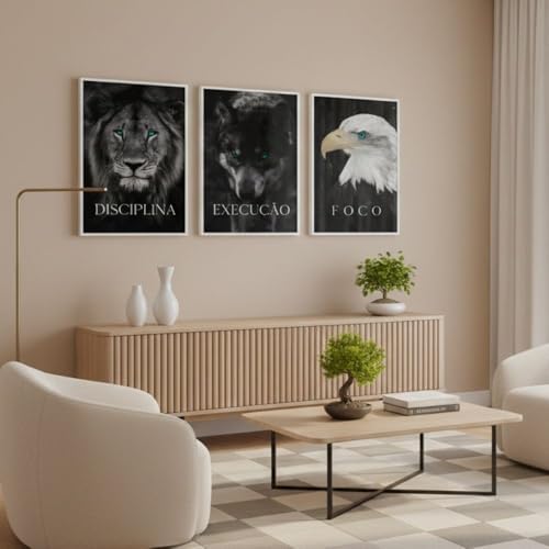 Kit 3 Quadros Disciplina Execução Foco Motivação (Moldura Branca)
