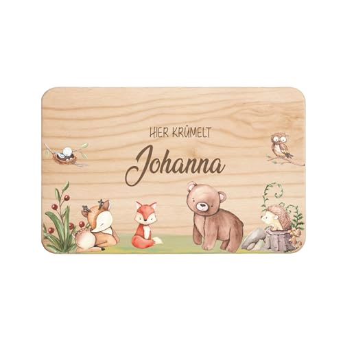Frühstücksbrettchen Kinder - tolles Frühstücksbrettchen Holz mit Tiermotiven zum Personalisieren - personalisierte Geschenke Kinder - Schneidebrett mit Gravur - Geschenk zur Taufe