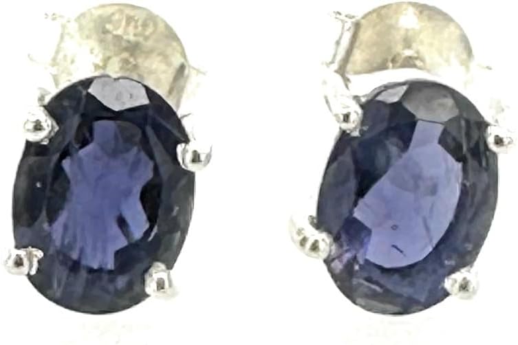 Natural 2ct Iolite 925 Solid Sterling Silver Earrings 7mm