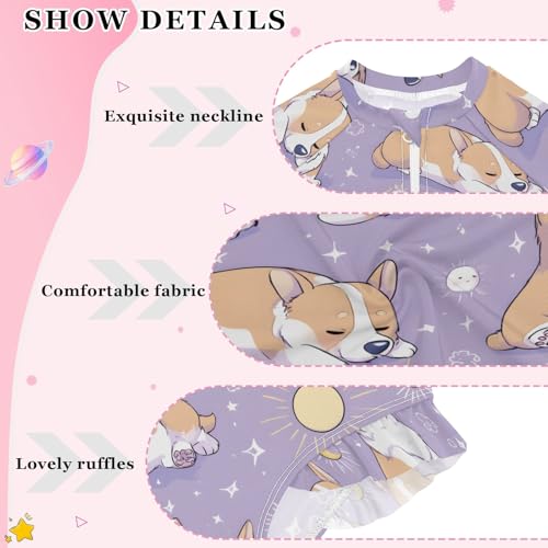 Cute Puppy Dog Pattern Girls Long Sleeve Swimsuit Rash Guard One Piece Bathing Suits Zipper 3-12T4