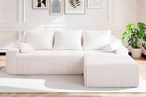 Image of HABUTWAY 94'' Cloud Sectional Couch, Boneless Sofa with Deep Seat, Modular Comfy L-Shape Couch with Chaise for Living Room Bedroom, No Assembly Required(Beige,Right Facing Chaise)