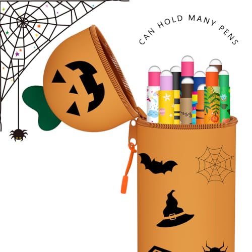 HTGWCG 2-in-1 Weiche Silikontasche - Kawaii Federmäppchen - mäppchen, Stand Up Federmäppchen, Tier Stifthalter, Stifthalter Bleistifttasche Mädchen Junge Halloween Christmas (D)