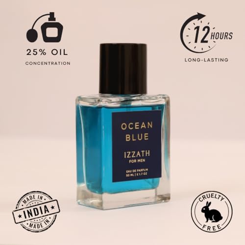 Image of IZZATH Ocean Blue Eau De Parfum 50ml : Luxury Men's Perfume with Grapefruit, Lemon, Mint, Pink Pepper & Bergamot | Elegant Gift for Him