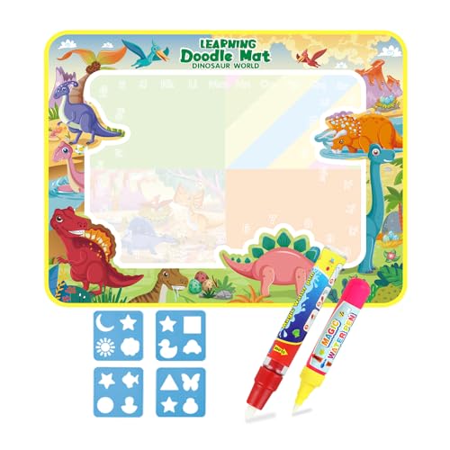 Tapis de dessin magique dinosaure, planche à griffonner80 x 60 cm, tapis de dessin aquatique réutilisable avec 2 stylos