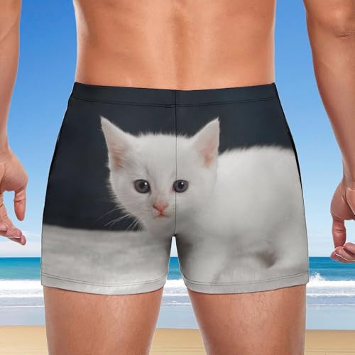 Short de bain homme séchage rapide motif chaton blanc