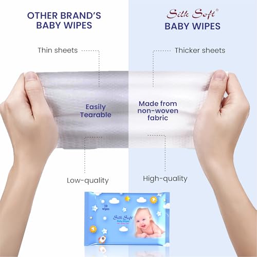 Image of Baby Wet Wipes - 60 Wipes Travel Packs (10 x 6 Packs) | Fragrance-Free, Alcohol-Free & Hypoallergenic | Extra Thick, Moisturizing & Gentle on Sensitive Baby Skin