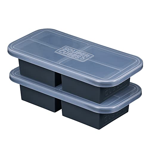 Souper Cubes 2-Cup Extra-Large Silicone Freezer Tray With Lid- 2 Pack - Makes 4 Perfect 2 Cup Portions - Freeze Soup, Stew, Sauce, Or Meals (2 Cup Tray, Charcoal Color, Pack Of 2, With Lids) #TOP4