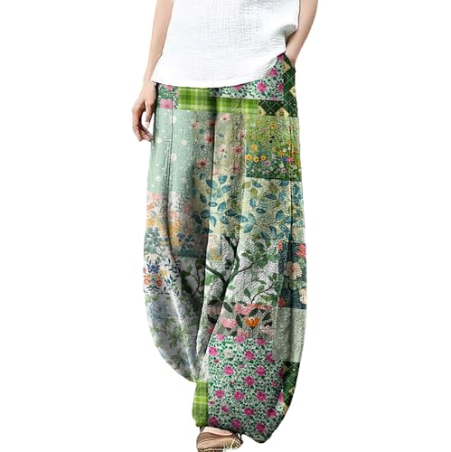 Wide Leg Patchwork Pants for Women Dressy Casual Palazzo Pants Plus Size Elastic Waist Lantern Harem Pants