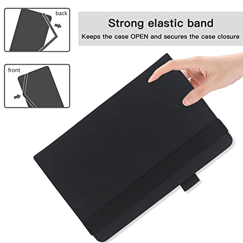 6 7 8 Inch Universal Tablet Case Folio Leather Stand Shell Case with Adjustable Angle Band and Pouch for Documents Cards and Pen Holder (Black) - Image 2