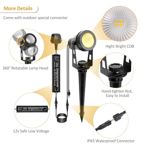 ECOWHO Garden Spotlights Mains, 21m Extendable Outdoor Spike Lights 12V LED Pathway Lighting IP65 Waterproof Electric Garden Uplighter for Path Yard Patio (18W 6-Packs Warm White), Wall/Spike Mounted 6 ECOWHO Garden Spotlights Mains, 21m Extendable Outdoor Spike Lights 12V LED Pathway Lighting IP65 Waterproof Electric Garden Uplighter for Path Yard Patio (18W 6-Packs Warm White), Wall/Spike Mounted - Image 6