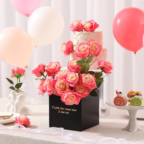 Image of Tifuly 12PCS Rose Artificial Flower, Single Stem Fake Floral Bridal Wedding Bouquet, Realistic Blossom Flora for Home Garden Party Hotel Office Decorations(Pink)