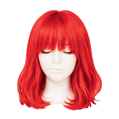 Beistle Red Long Bob Wig – Straight Synthetic Costume Wig with Bangs, Shoulder-Length Hair Accessory for Halloween Costumes, Themed Party Wear, Stage Performances, Photo Booth Props & Event Styling