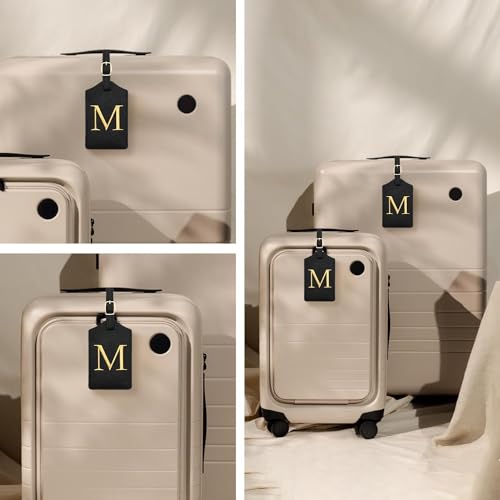 2 Pcs Initial Monogrammed PU Leather Embroidered Luggage Tags for Suitcases & Bags (M)4