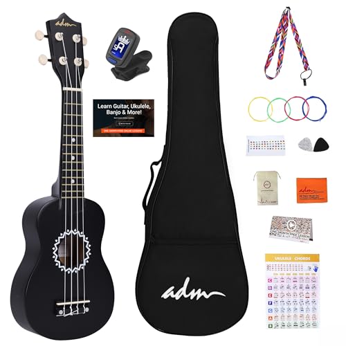 ADM Ukelele Soprano Kit 21 Pulgadas, Ukelele para Principiante Adulto con Bolso Correa Afinador, cuerdas arcoíris, mapa de acordes, correa colorida, púas, Ferroso