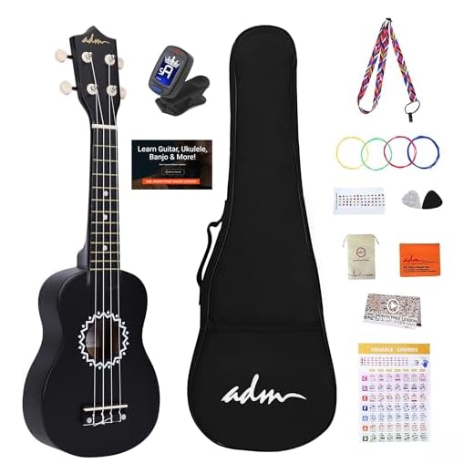ADM Ukelele Soprano Kit 21 Pulgadas, Ukelele para Principiante Adulto con Bolso Correa Afinador, cuerdas arcoíris, mapa de acordes, correa colorida, púas, Ferroso