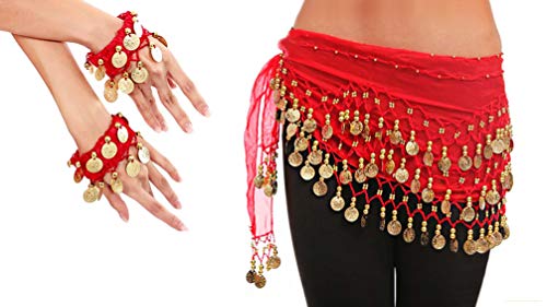 Costume de danse du ventre | Écharpe de la hanche, y compris la paire de chaînes à la main | Tenue de la danse du ventre en rouge Cover
