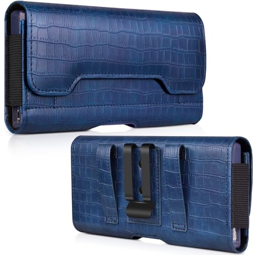 Image of ACCKUO Leather Phone Holster with Strong Metal Belt Clip and Card Holder Compatible with iPhone 17 Air, 16 /15 /14 /13 Pro Max, Galaxy S26 /S25 /S24 /S23 /S22 Plus and FE for Everyday Protection, L-Blue