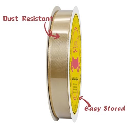 Image of Double Face Gold Satin Ribbon 5 /8 inch X 50 Yards Polyester Gold Ribbon for Gift Wrapping Very Suitable for Weddings Party Hair Bow Invitation Decorations and More