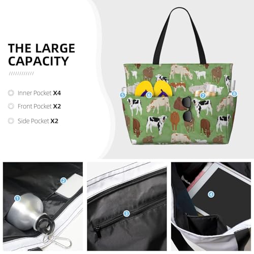 Waterproof Sandproof Beach Bag Cows And Calves Swim Large Tote Pool Bag For Women With Zipper2