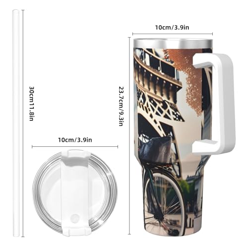 WOPQS Romantischer Paris Eiffelturm Fahrrad 1,2 l Ice Bully mit Griff, Edelstahl, wiederverwendbar, isoliert, für den täglichen Gebrauch im Haushalt