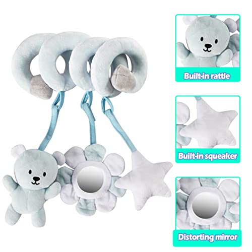 Vocheer Hanging Toys For Car Seat Crib Mobile, Infant Baby Spiral Plush Toys For Crib Bed Stroller Car Seat Bar, Blue Bear #TOP2