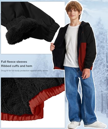 Image of ZITY Boys Fleece Jacket Sherpa Lined Hoodie Zip Up Sweatshirts Windproof Outerwear Warm Autumn Winter Coat 6-15 Years