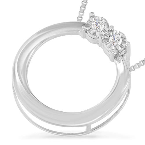 Original Classics .925 Sterling Silver 1/10 Cttw Diamond Miracle-Set 2 Stone 'Together Forever' Open Circle 18" Box Chain Pendant Necklace (I-J Color, I2-I3 Clarity) #TOP3