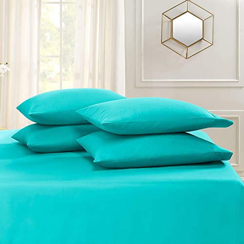 Image of Sky Blue Bedsheet with 4 Pillow Covers 400TC 100% Egyptian Cotton Premium 5 Piece Bedsheets Single Bed