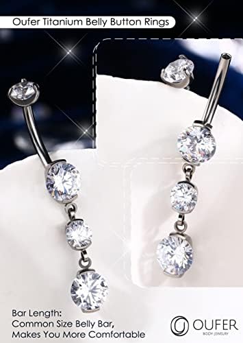 OUFER Body Piercing Internally Belly Bars 12mm Belly Button Bars 14G Titanium Navel Bars Extra Long Navel Piercing Jewellery Dangle Belly Button Ring