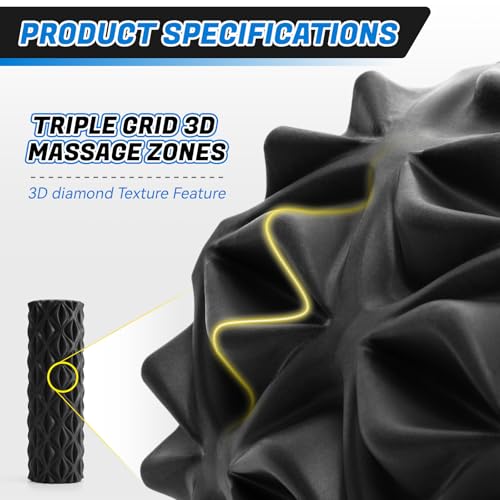 Foam Roller for Deep Tissue Massager, 15" High Density Diamond-Shaped Texture, Myofascial Release, Deep Tissue Muscle Massage Trigger Point Release Back Roller for Fitness (Black) - Image 5