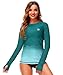 Gradient Color Rash Guard for Women Long Sleeve Surf UPF 50+ Swimming Bathing Suit Top Green M