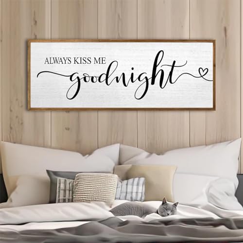 Always Kiss Me Goodnight Wall Sign 40''×15'' Vintage Master Bedroom