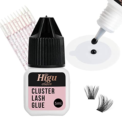 Higu clace Lash-Cluster-Glue Lash-Glue DIY Waterproof Eyelash Adhesive for Eyelash Clusters for Self Application Strong Hold 48 Hours (Black 5ml)