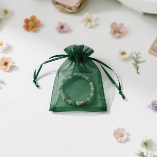 Image of joycraft 50Pcs Dark Green Organza Bags - 2.7x3.5 In Sheer Jewelry Mesh Pouch, Small Party Favor Drawstring Pouch for Halloween, Christmas, Wedding Favor, Small Business