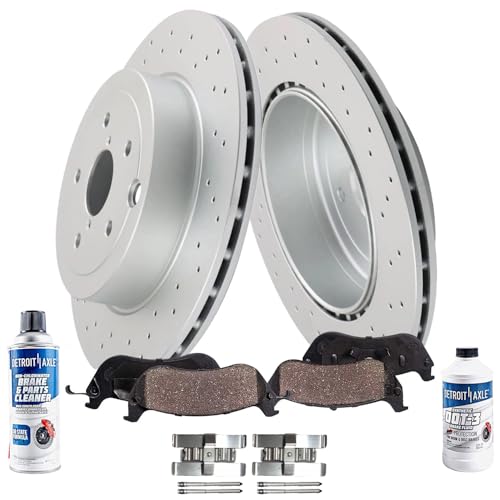 Detroit Axle - 6pc Rear Brake Kit for 2018 2019 2020 2021 Subaru WRX STI [Vented], Drilled and Slotted Disc Brake Rotors Ceramic Brakes Pads Replacement: 12.84' inch Rotor