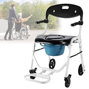 Adjustable Shower Chair, Shower Seat with Wheels, Portable Commode Chair with Adjustable Back and Armrest for Elderly, Pregnant, Adult, Mobility & Daily Living Aids