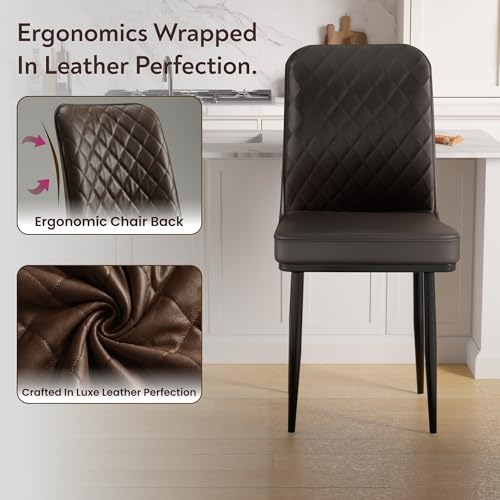 Image of IKON Premium Leather Dining Chair with Cushioned Seat & Metal Legs | Premium Accent Chair for Living Room, Bedroom & Balcony | D.I.Y (Vintage Brown)