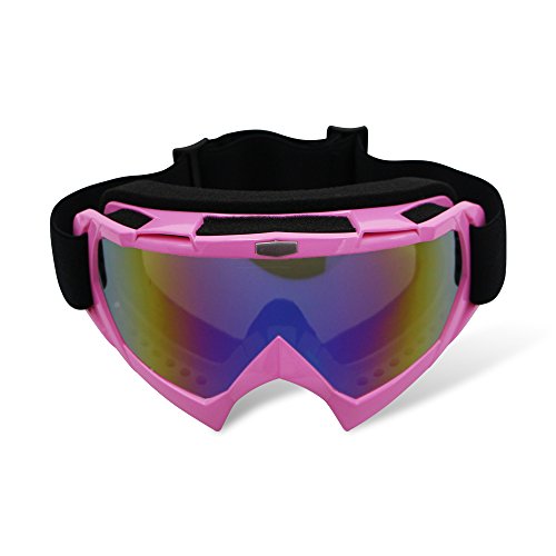 Motorcycle Goggles Atv Goggles Motocross Goggles Dirt Bike Goggles Windproof Offroad Goggles Windproof Riding Goggles Anti-Scratch Protective Powersport Goggles Skiing Goggles(Pink Frame+Color Lens) #TOP6