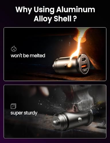 Image of LISEN USB C Car Charger Adapter [2 Pack] [Mini & Metal] Cigarette Lighter USB Charger Fast Charging [PD QC 3.0] USBC Car Phone Charger for iPhone 15 Pro Max Plus 14 Samsung Galaxy S23 iPad Pro, Purple | Cigarette Lighter Charger, USB C Car Charger Fast Charger, 12V Adapter, Car Accessories for Men Women with iPhone 17 Pro Max