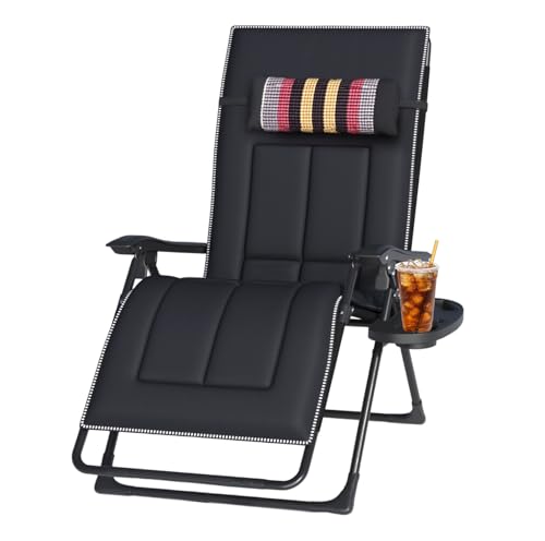 OVLRIJP Chaise Longue de Jardin, Extra Large Chaise Longue Pliante avec Appui-tête et Porte-Gobelet, Chaises Longues Jardin Extérieur, Transat Pliant pour Balcon,...