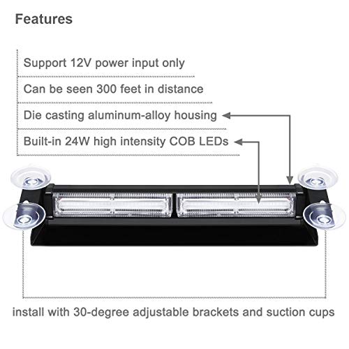 Aluminum Amber LED Hazard Warning Strobe Dash Lights for Cars Truck SUV POV with Suction Cups, WOWTOU 24W 9 Flash Patterns Vehicle Interior Front Windshield Rear Window Deck Emergency Safety Lighting