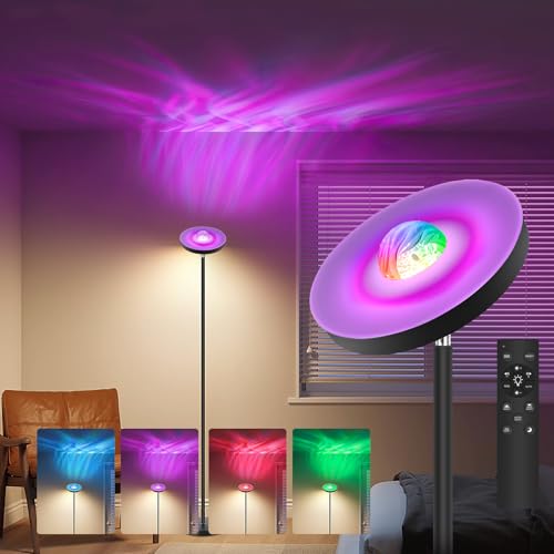 Lampadaire LED RGB pour Salon avec Télécommande, Projecteur Ciel Étoilé, Lampadaire Dimmable avec Lampe de Lecture et Minuterie, Blanc Chaud & Blanc Froid, Lampadaire Noir pour Chambre d’Enfant, Chamb
