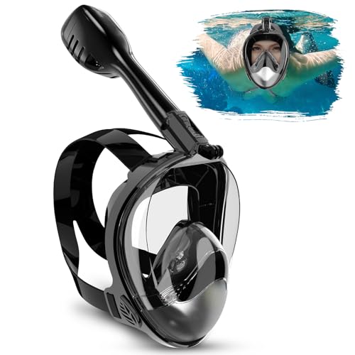 Boloshine Schnorchelmaske Erwachsene Kinder, 180° Panoramablick Sichtfeld Tauchmaske mit Abnehmbarem Kamerahalter, Antibeschlag & Lecksicherung Vollgesichtsmaske, Faltbare Schnorchel Vollmaske