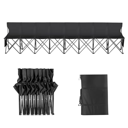 Happybuy 8 Seats Portable Folding Bench, Foldable Sideline Bench with Backrest & Carry Bag, Outdoor Sports & Camping, Black, No Assembly