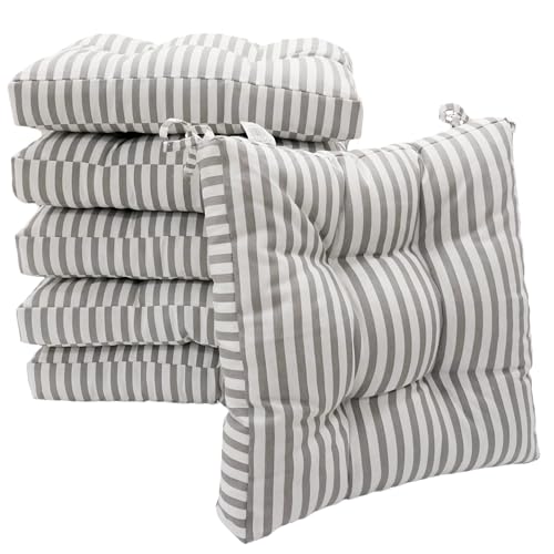 Viste tu hogar Pack 6 Cojines para Silla, 40x40x5 CM, Efecto Tridimensional, Relleno de 100% Poliéster, Ideal para Comedor, Terraza, Salón y Restaurante, Color Raya Gris, Fabricado en España
