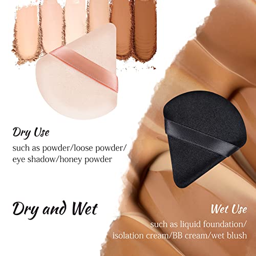 2 Pcs Triangle Makeup Powder Puff For Face Powder Soft Triangle Velour Powder Puff Reusable Triangle Powder Pad Pressed Applicator For Under Eyes And Face Corners Loose Setting Powder (Black & Pink) #TOP3