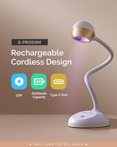 Image of MelodySusie 360 2-in-1 Gooseneck Nail Lamp S-Pro09M for Detail Work | 60s Timer; 2000mAh Battery; 6h Runtime; One-Touch Control; Rhinestone Glue; Solid Nail Glue Gel; Liner Gel