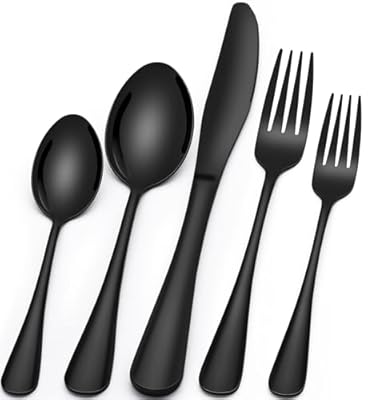 20-Piece Black Silverware Set, EWFEN Black Flatware Set for 4, Food-Grade Stainless Steel Tableware Cutlery Set, Mirror Finished Utensil Sets for Home Restaurant