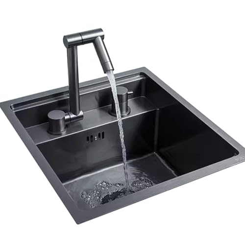OIJKLA Fregadero de Cocina Oculto, minifregadero con Tapa, Fregadero de Acero Inoxidable Negro, Grifo Plegable, Fregadero para RV (39 x 43 cm) (39 x 43 cm)